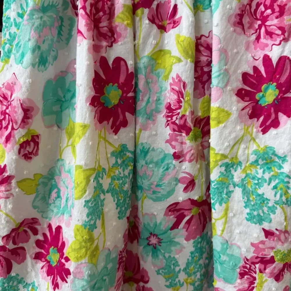 Penelope Mack Girls Floral Smocked Sundress Pink Teal White Lined Size 6 Preppy
